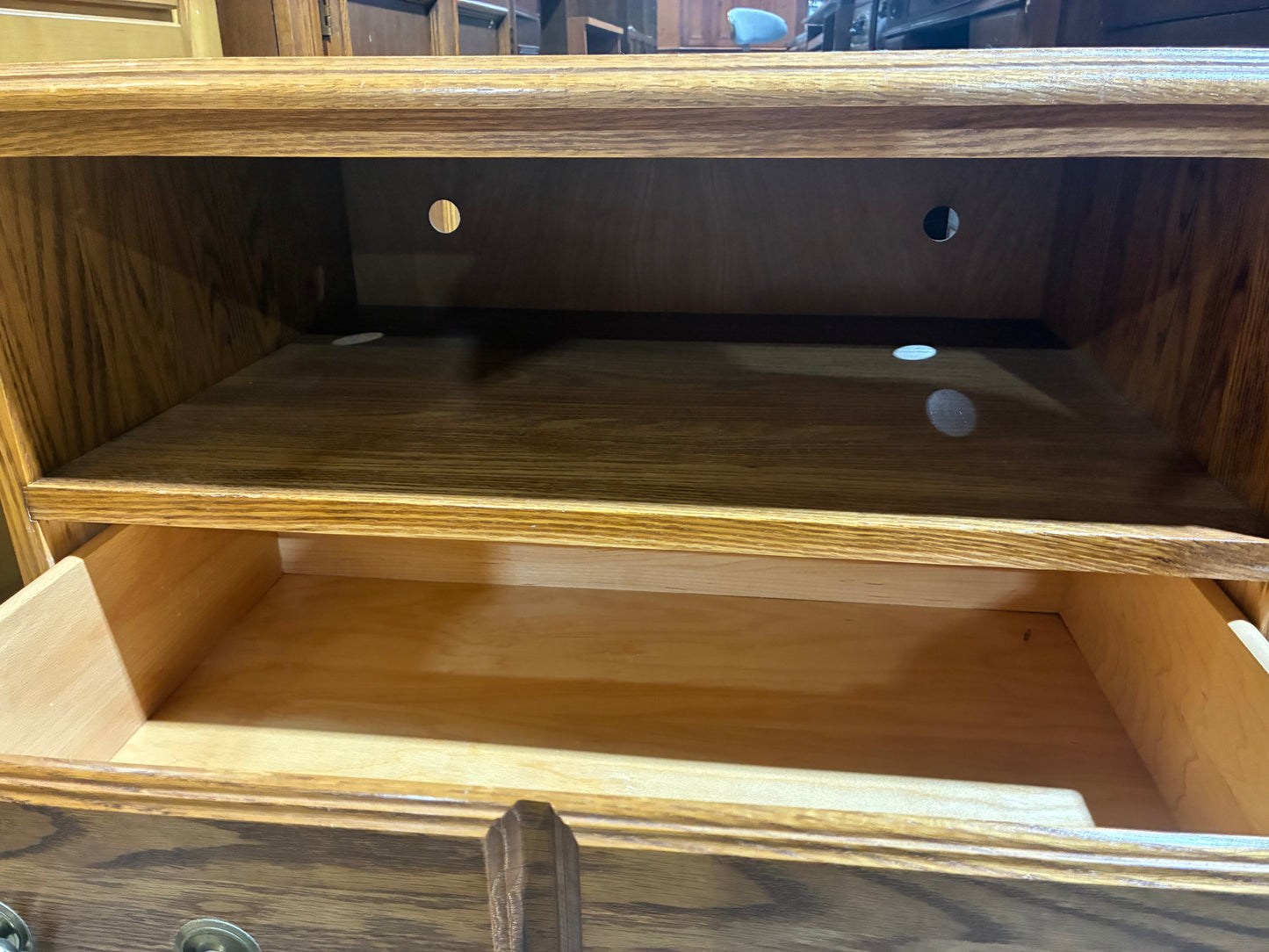 Oak TV Stand with Storage Drawer