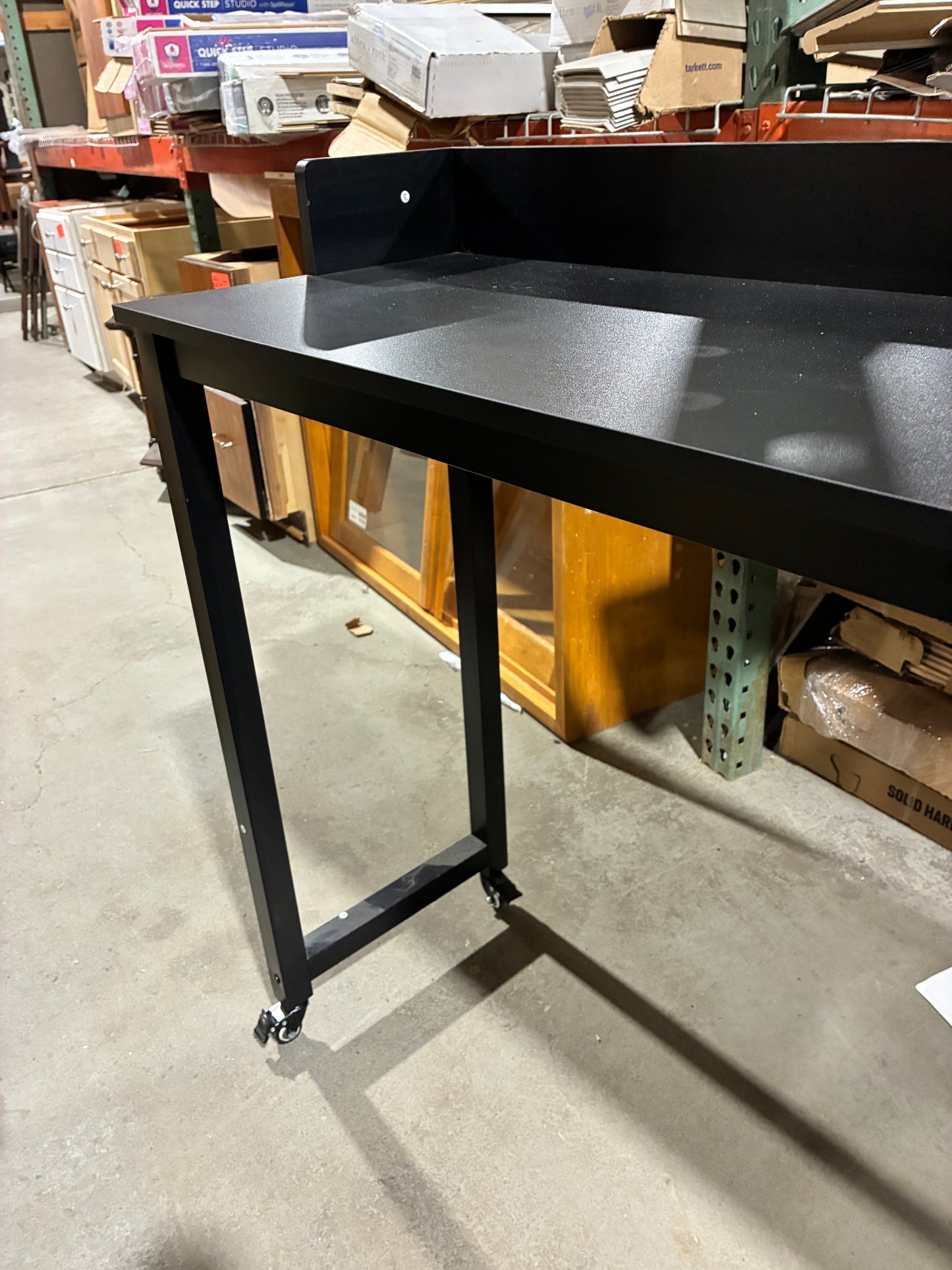 Black Rolling Desk with Raised Back Shelf