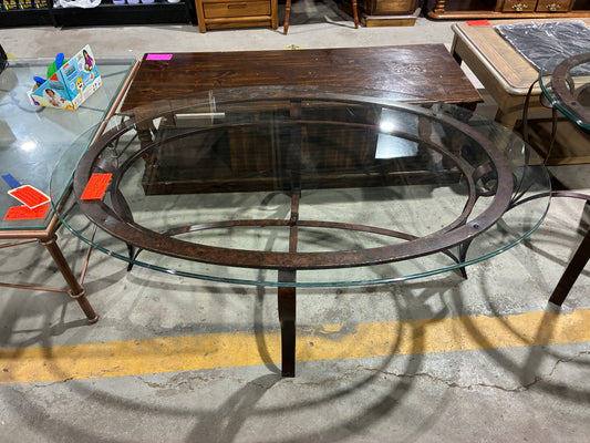 Oval Glass Top Coffee Table with Metal Base
