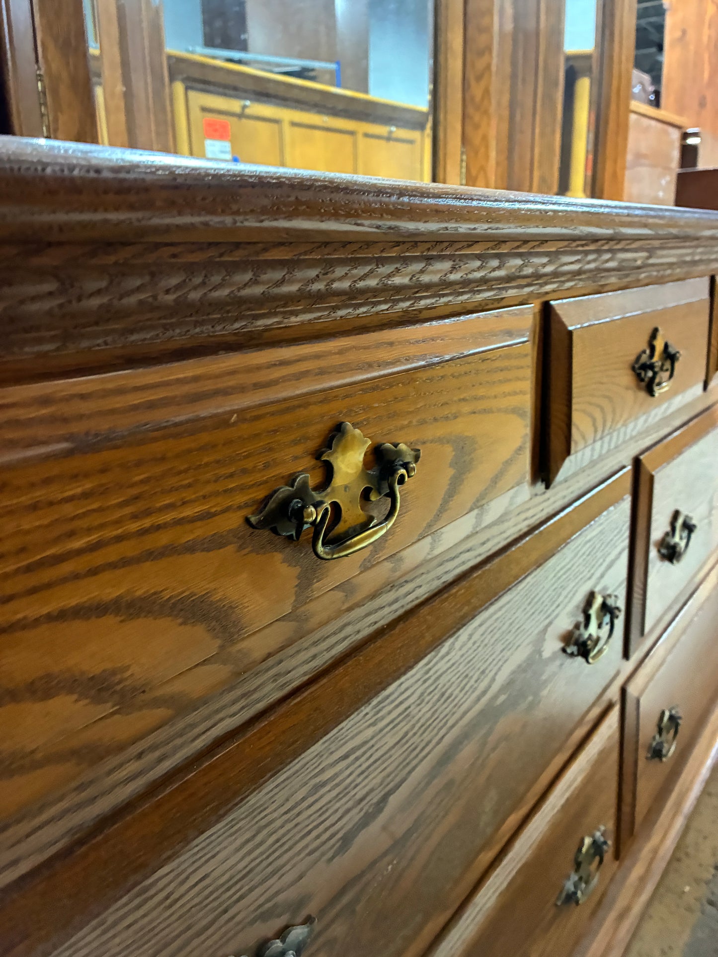 Oak Dresser with Tri-Fold Mirror