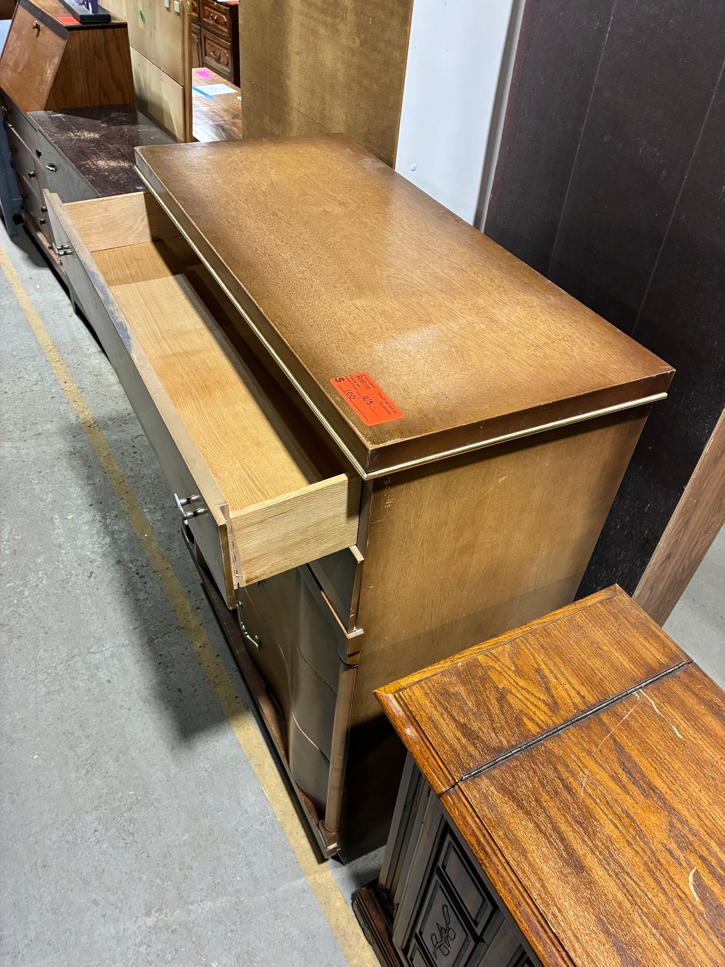 Vintage Style Wood Dresser with Curved Drawer Fronts