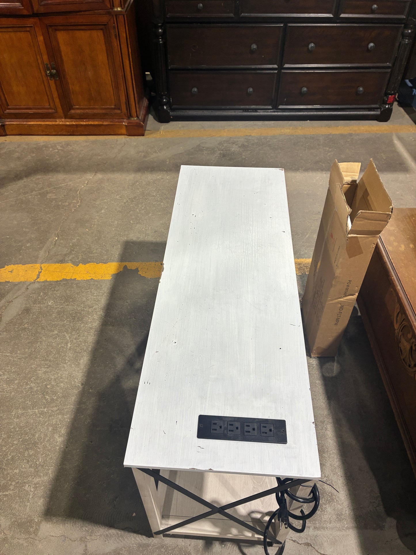Modern White Console Table with Built-In Power Station