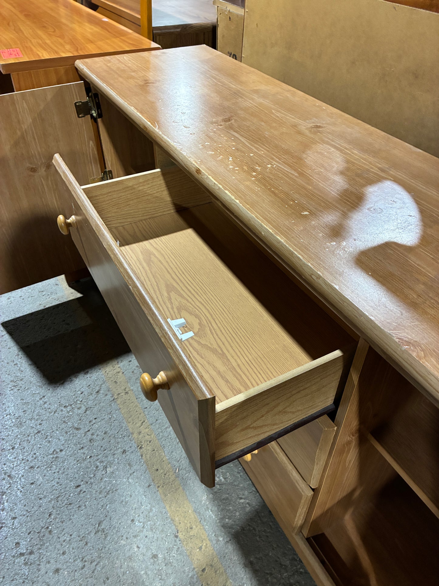Wood Storage Cabinet with Drawers and Side Compartments