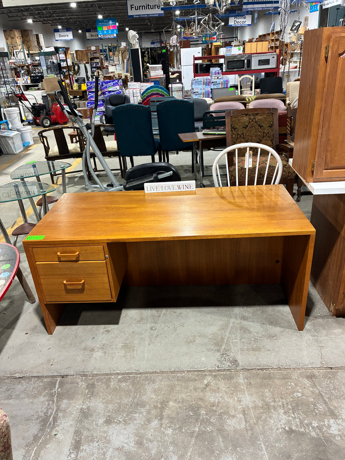 Vintage Wood Office Desk with Two Drawers and File Storage