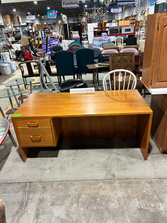 Vintage Wood Office Desk with Two Drawers and File Storage