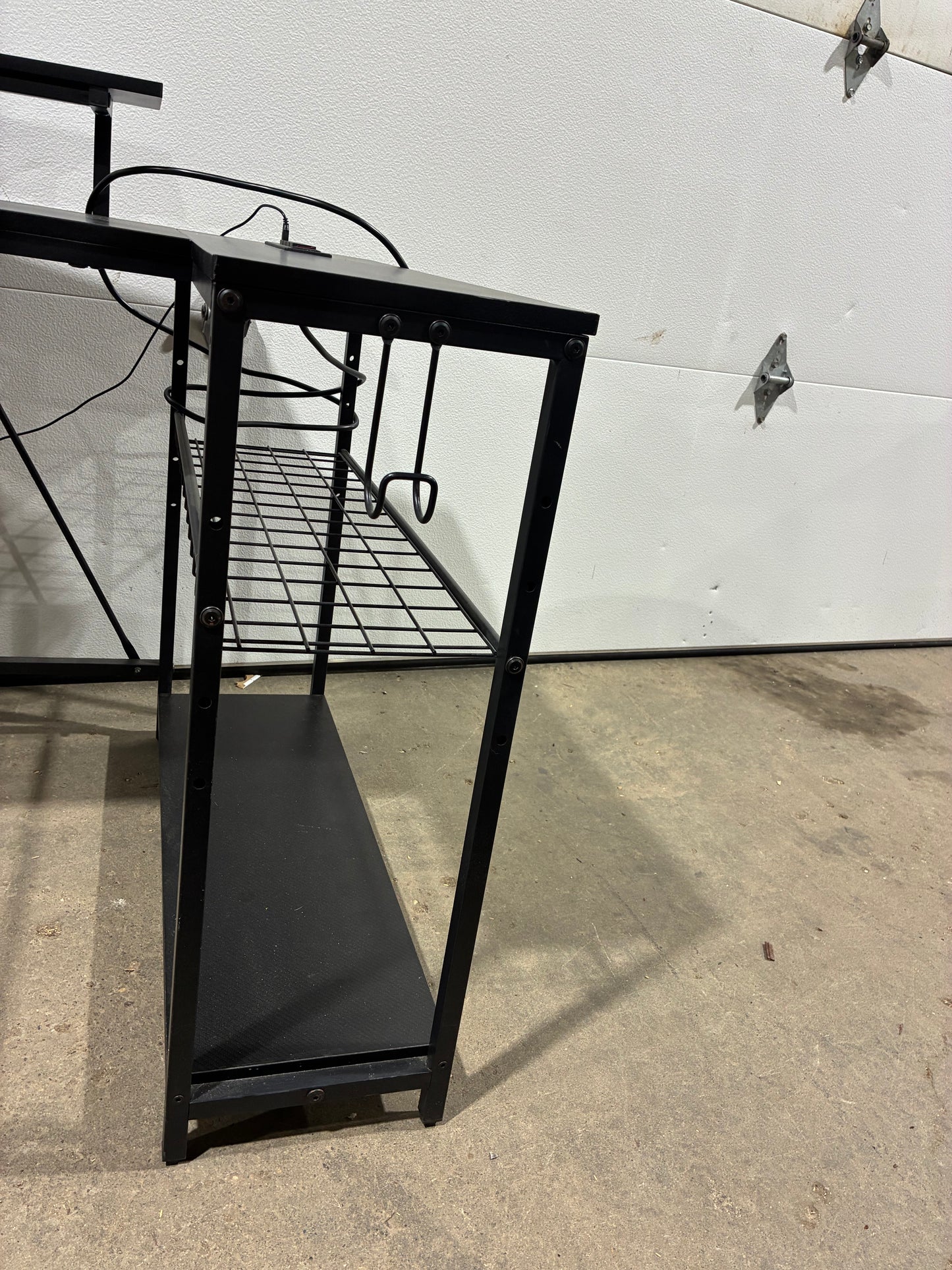Modern Black Computer Desk with Power Outlet & Monitor Shelf
