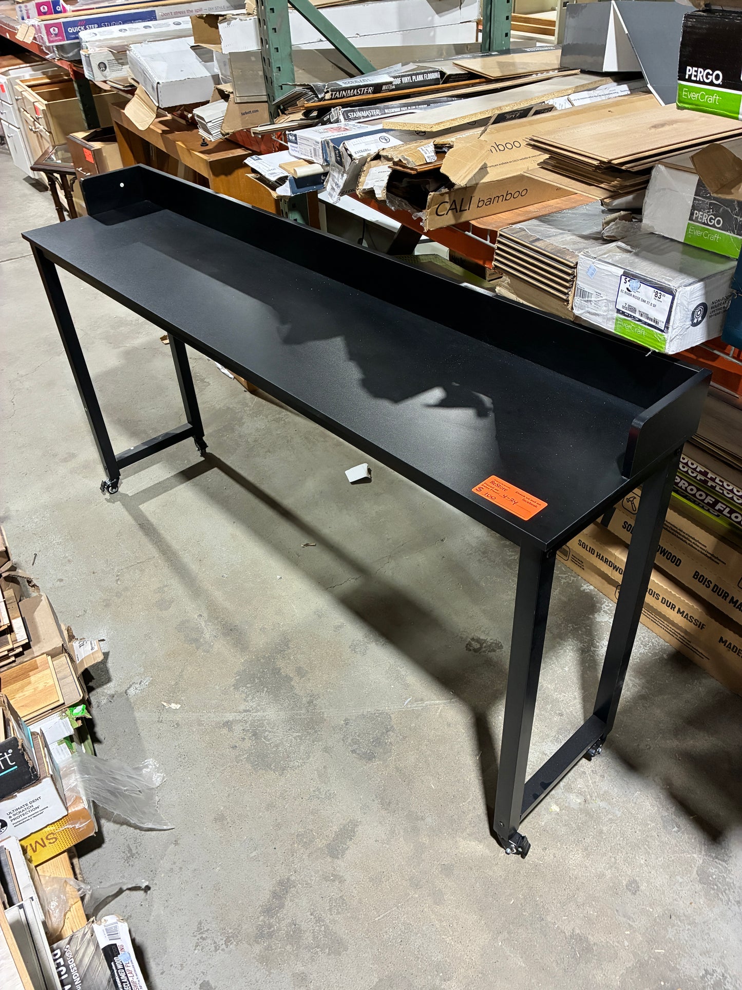 Black Rolling Desk with Raised Back Shelf