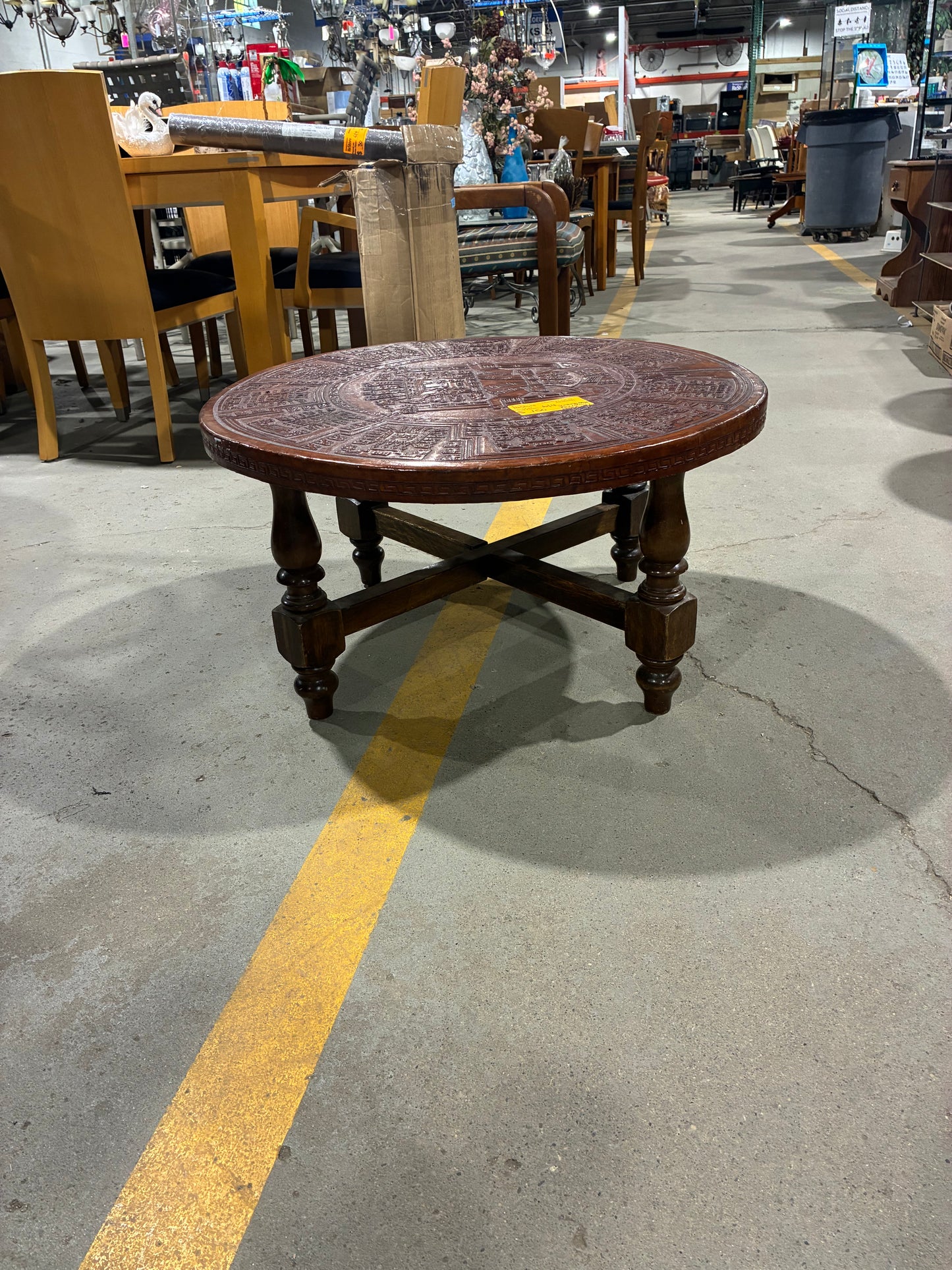Hand-Carved Round Accent Coffee Table