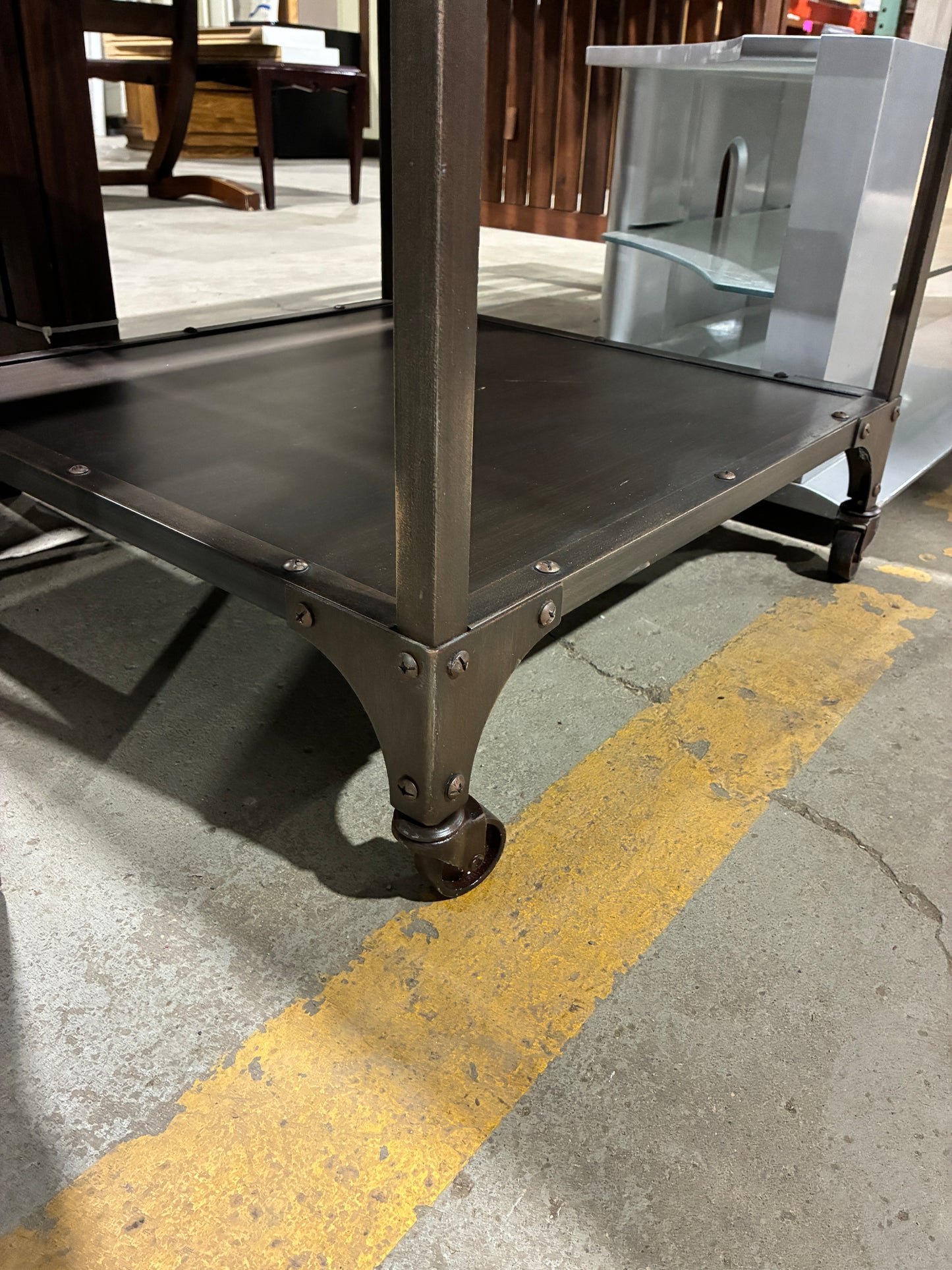 Industrial Style Metal Side Table with Casters