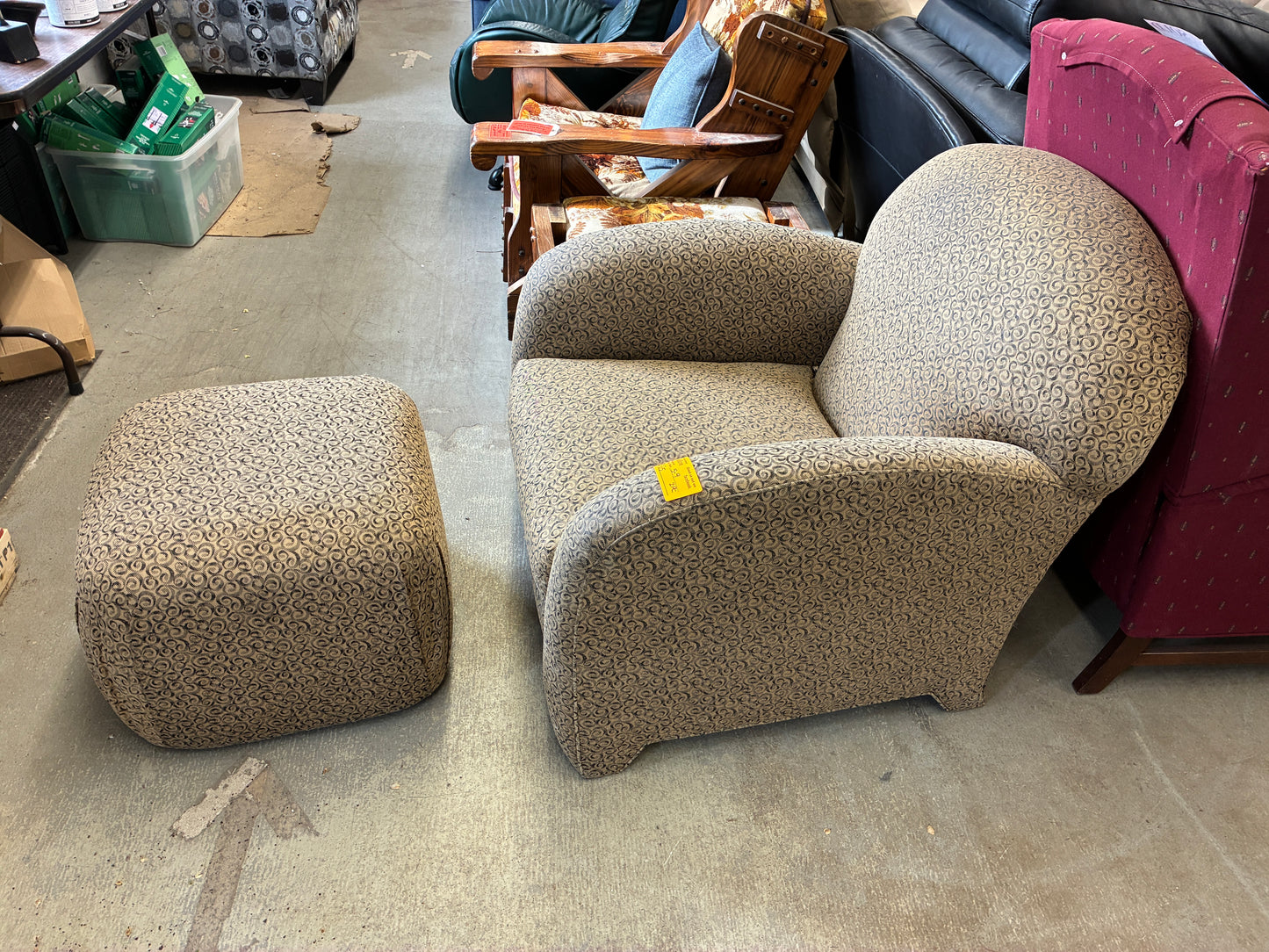Patterned Accent Chair with Ottoman