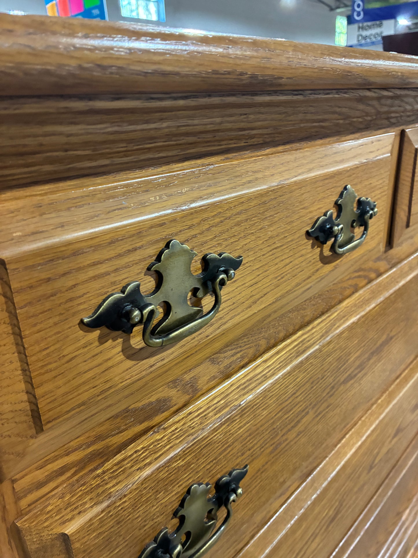 Solid Oak Highboy Dresser with 7 Drawers
