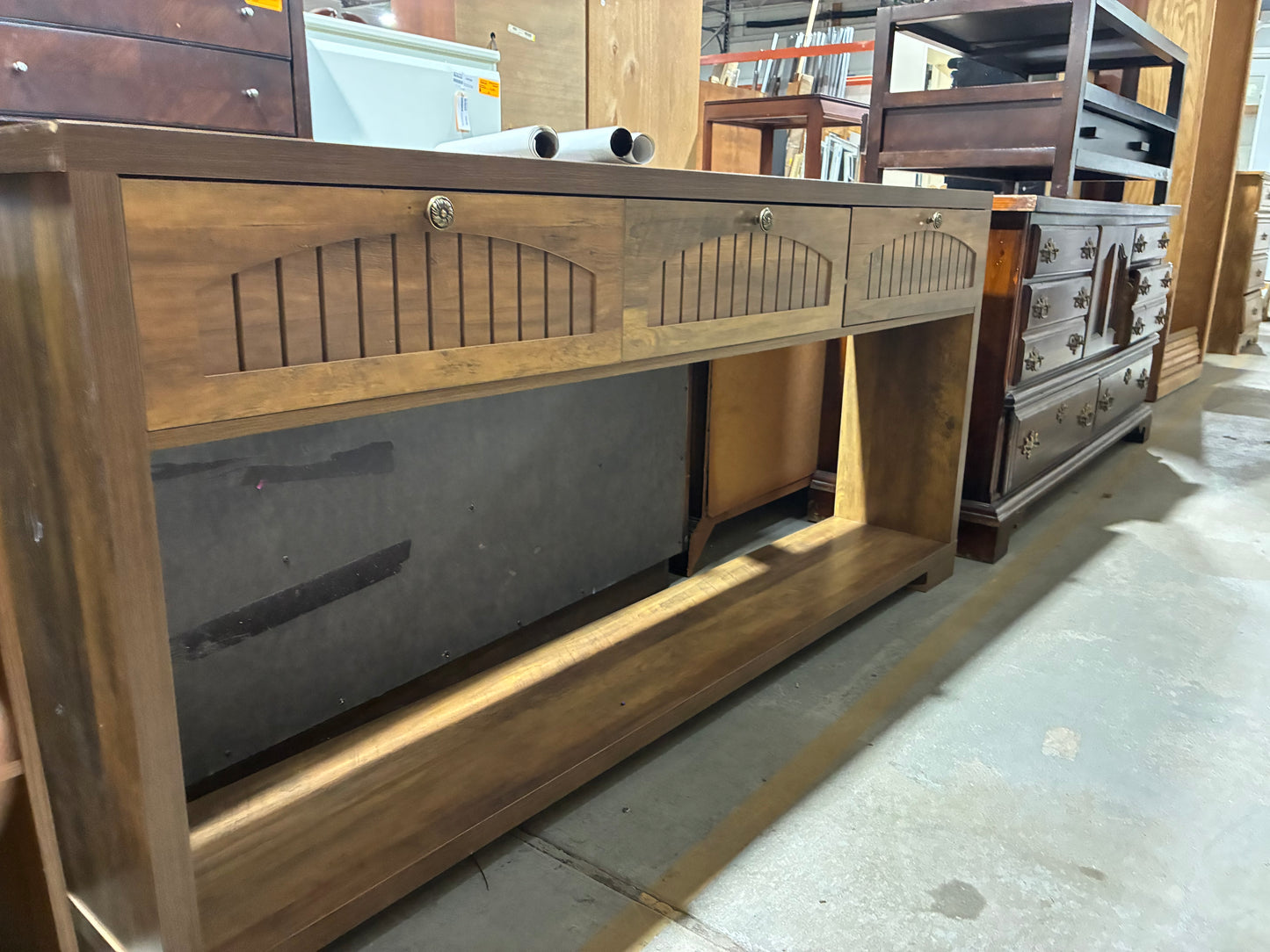 Rustic Brown Console Table with Hidden Storage Drawers