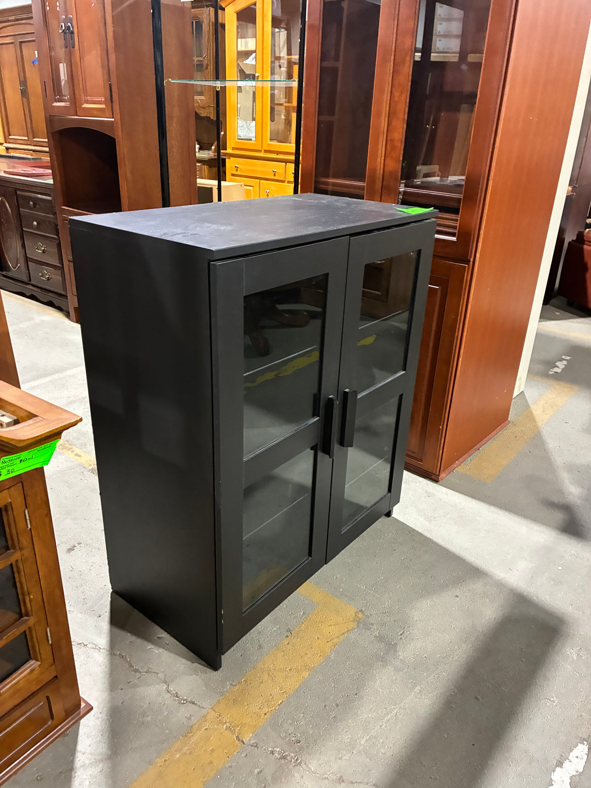 Modern Black Glass-Door Storage Cabinet