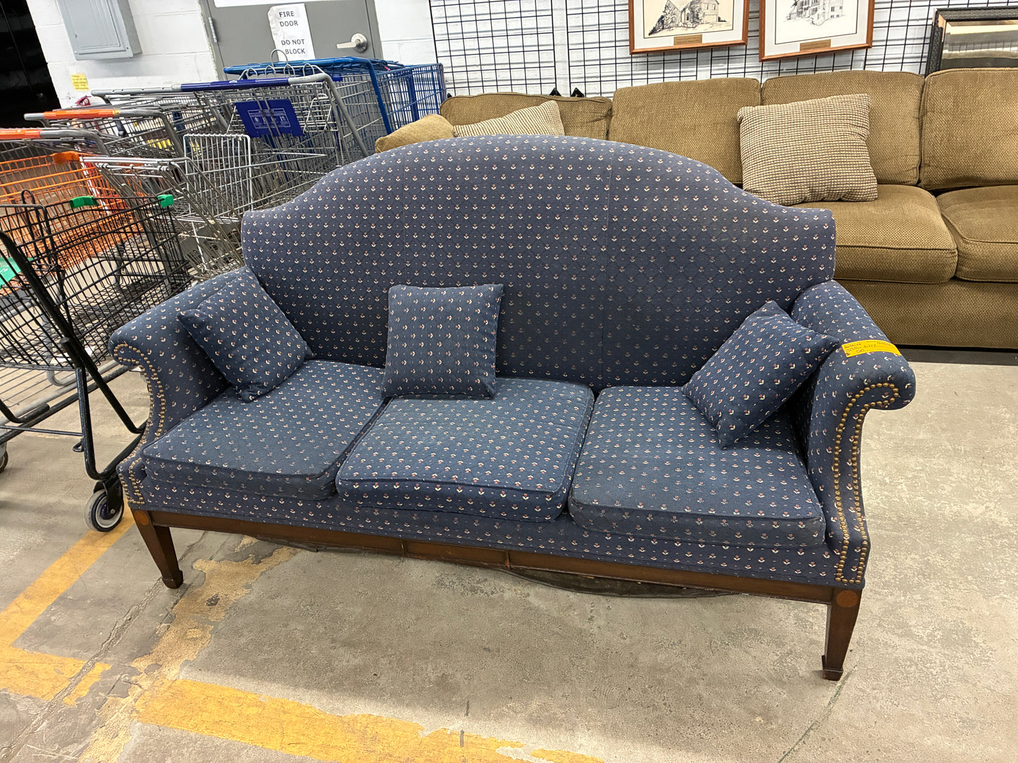 Blue Traditional Upholstered Sofa