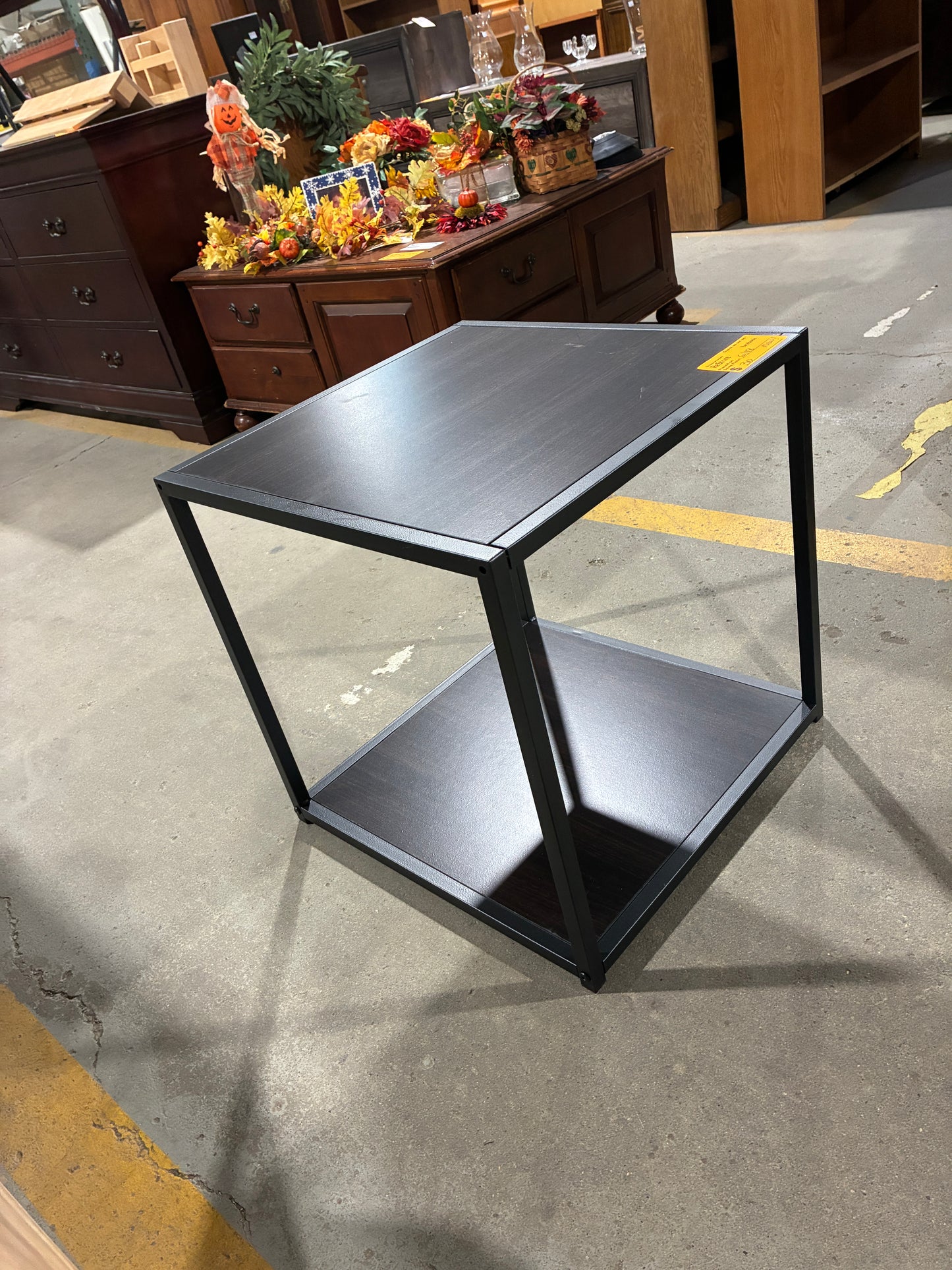 Modern Black Wood Side Table with Lower Shelf
