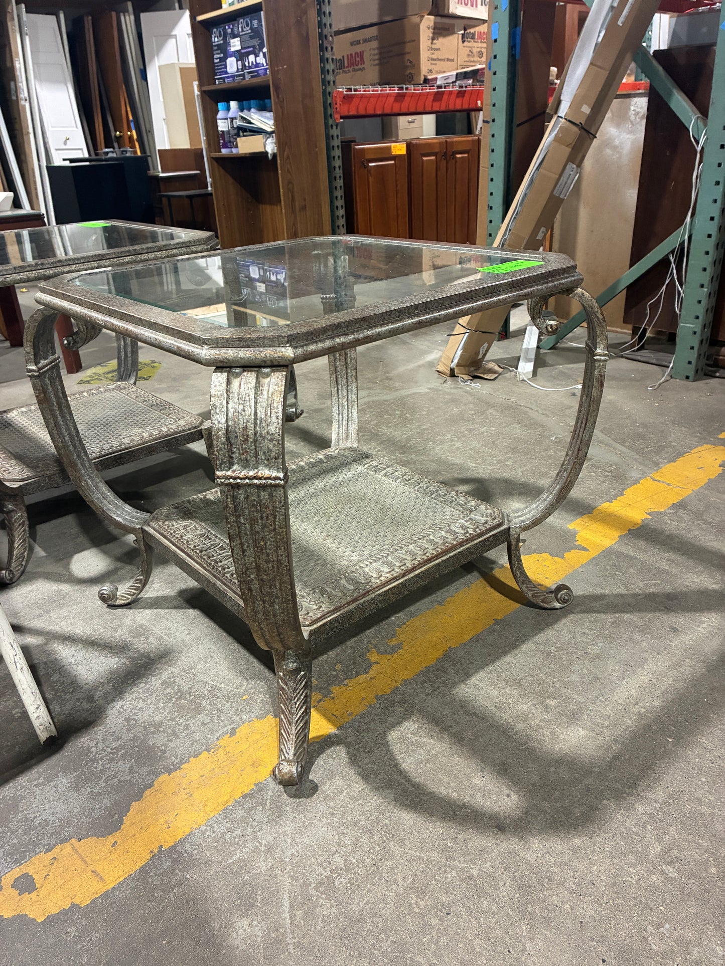 Ornate Glass Top End Table
