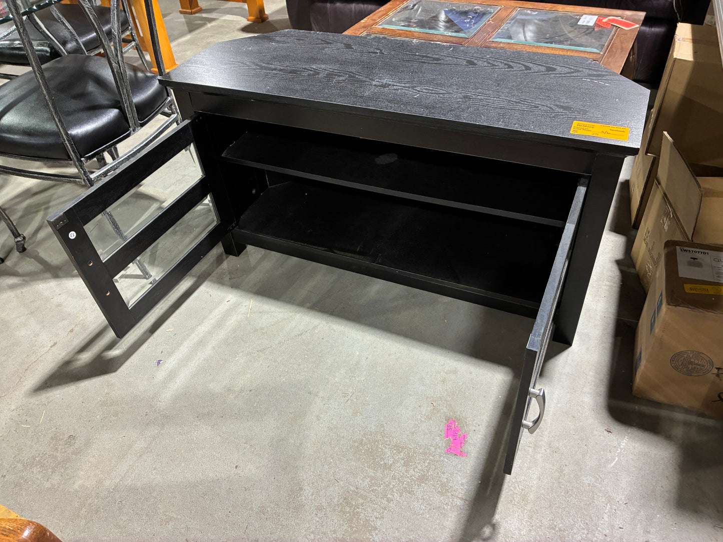 Black TV Stand with Glass Cabinet Doors