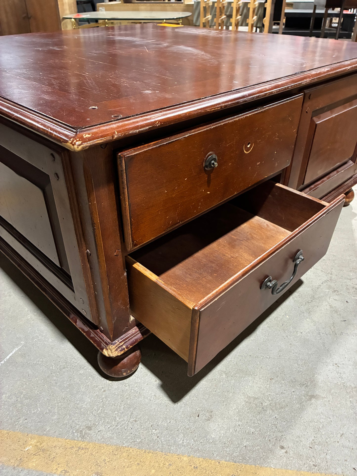 Large Wood Storage Coffee Table with 8 Drawers