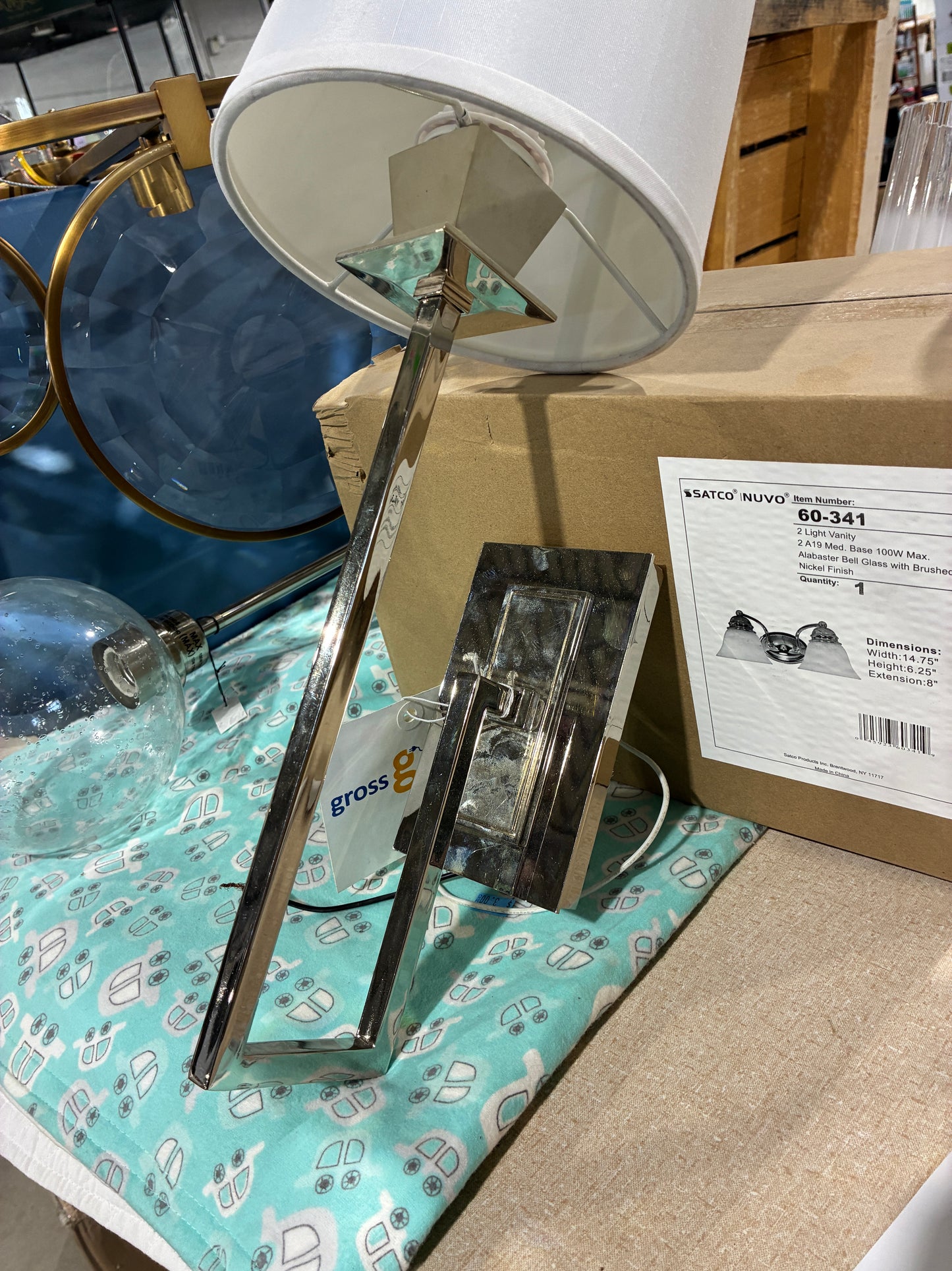 Modern Chrome Wall Sconce with White Fabric Shade