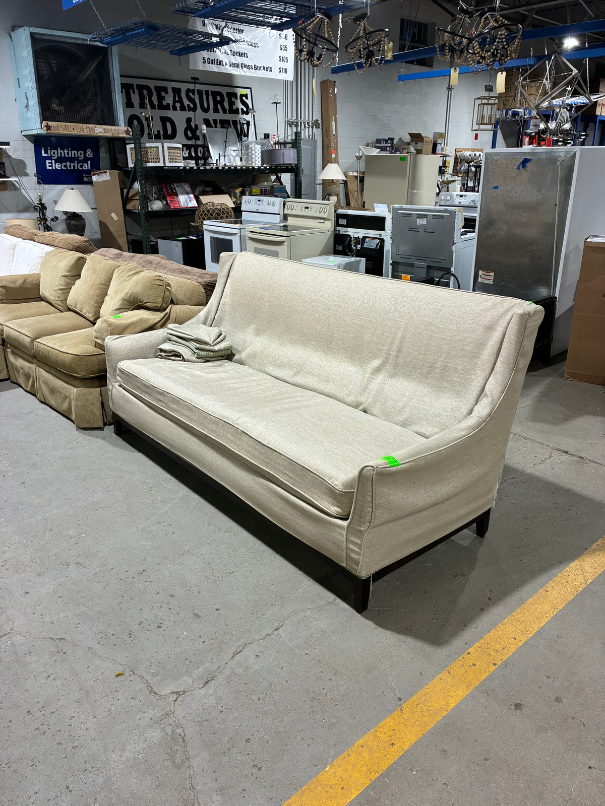Cream Upholstered Sofa with Single Bench Cushion