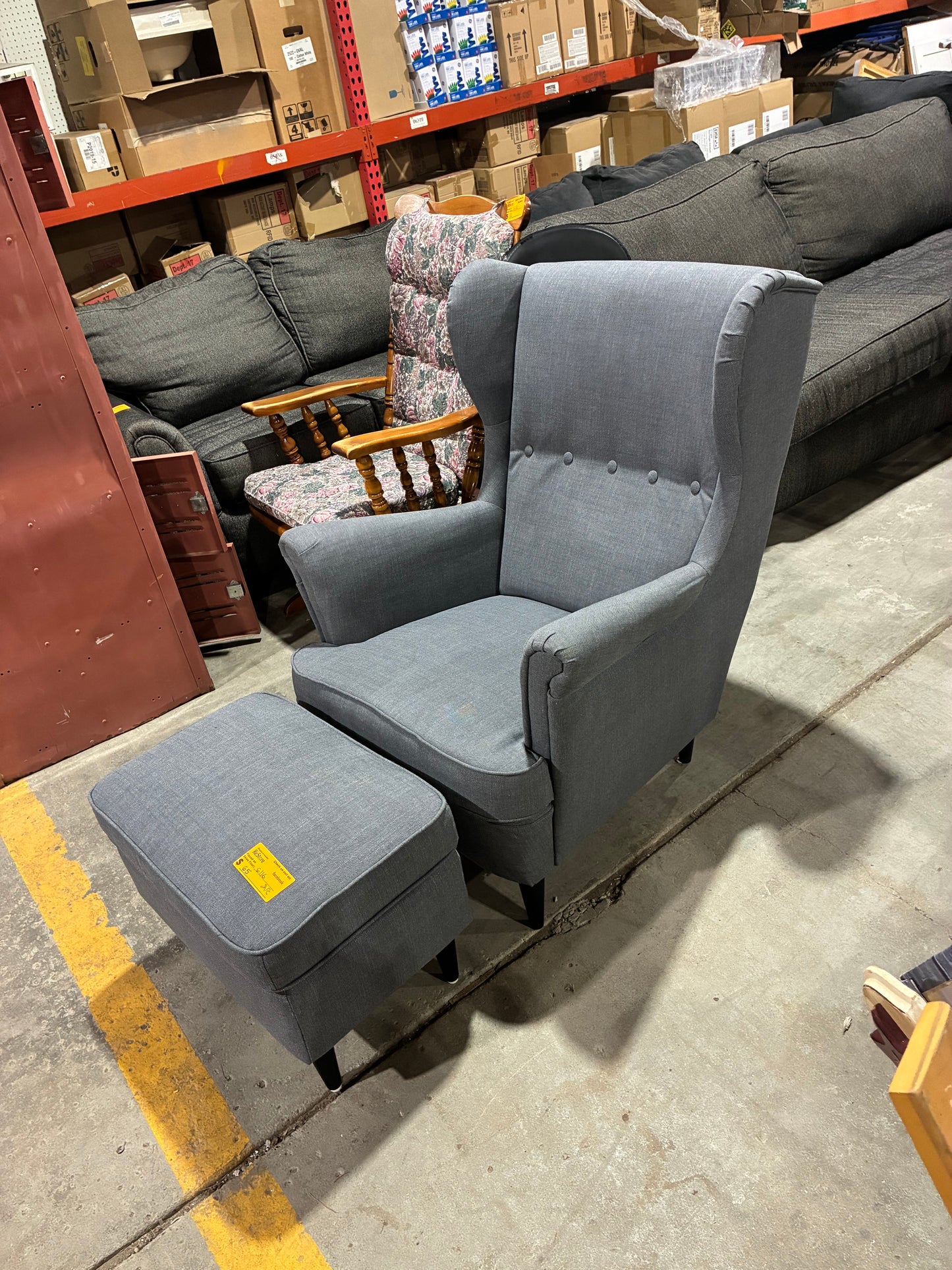Gray Wingback Accent Chair with Ottoman