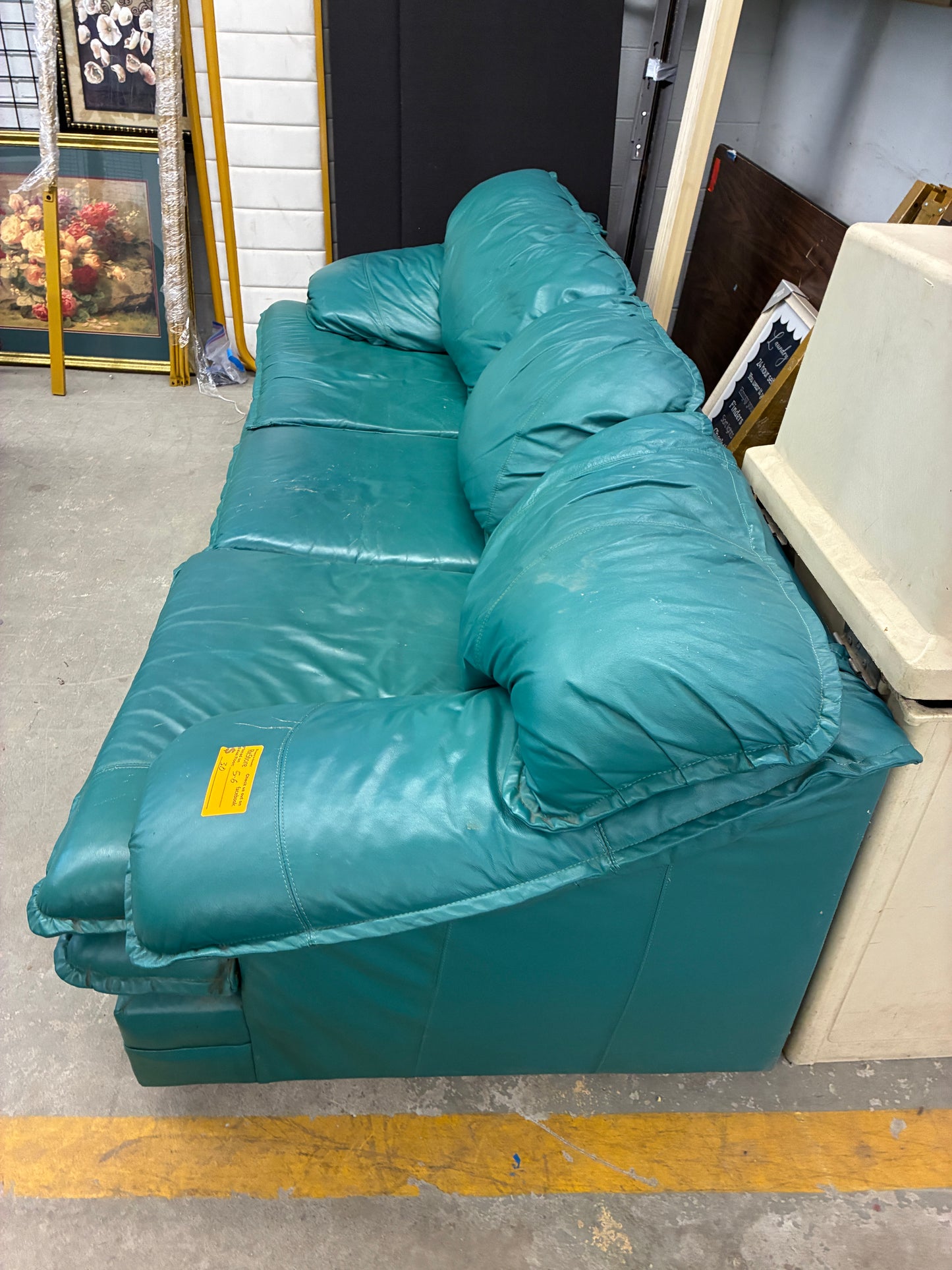 Vintage Teal Leather Sofa