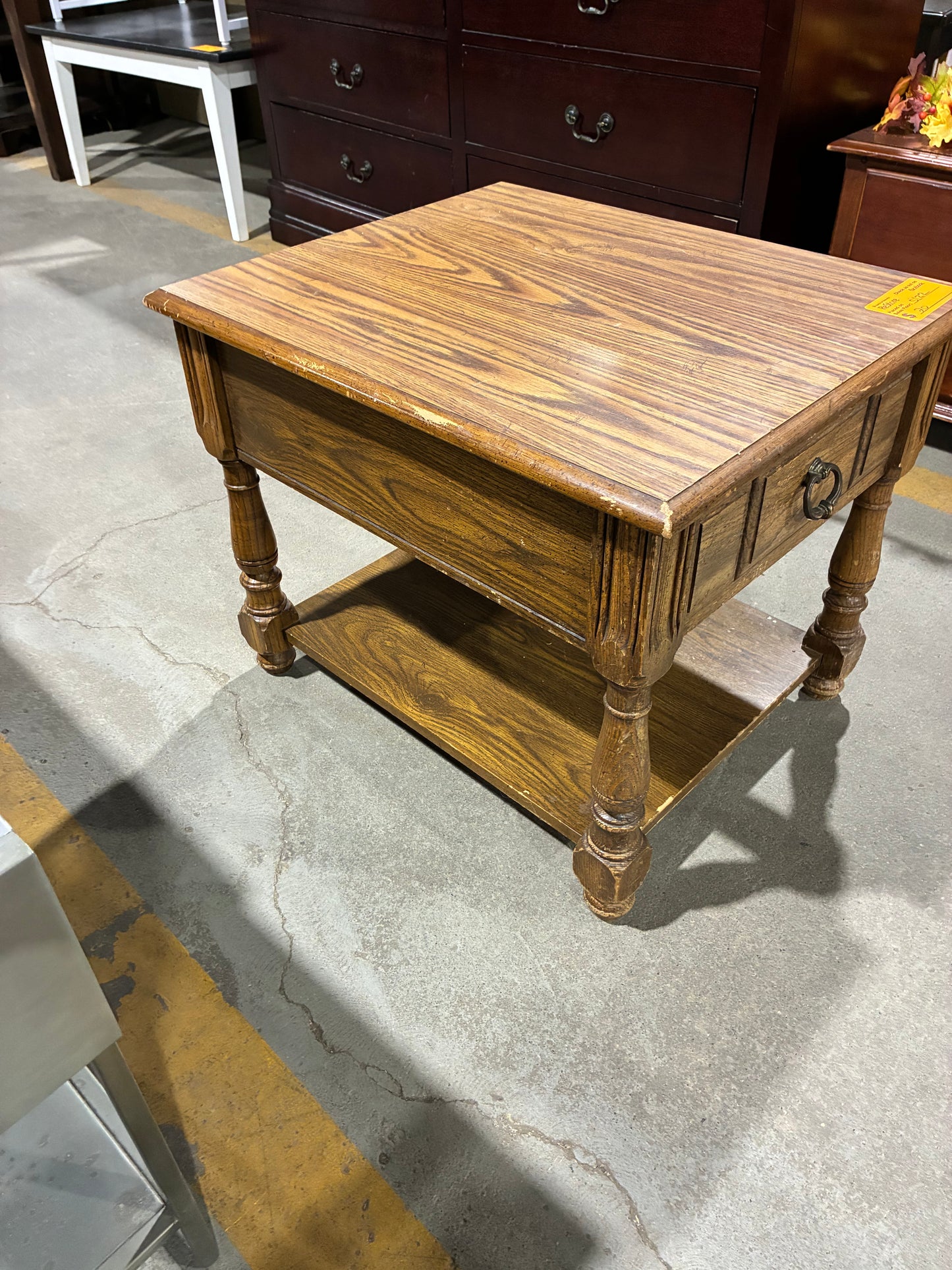 Traditional Oak End Table with Storage Drawer