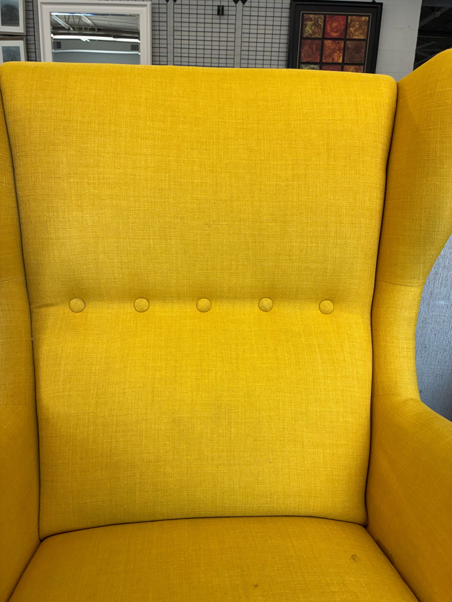 Bright Yellow Wingback Accent Chair with Ottoman