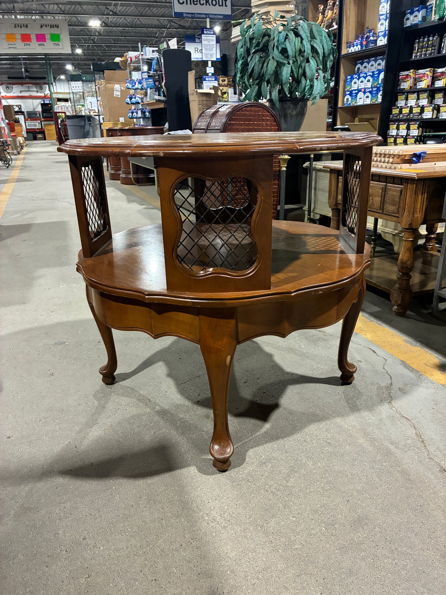 Traditional Wood Lamp Table with Leather-Style Inlay
