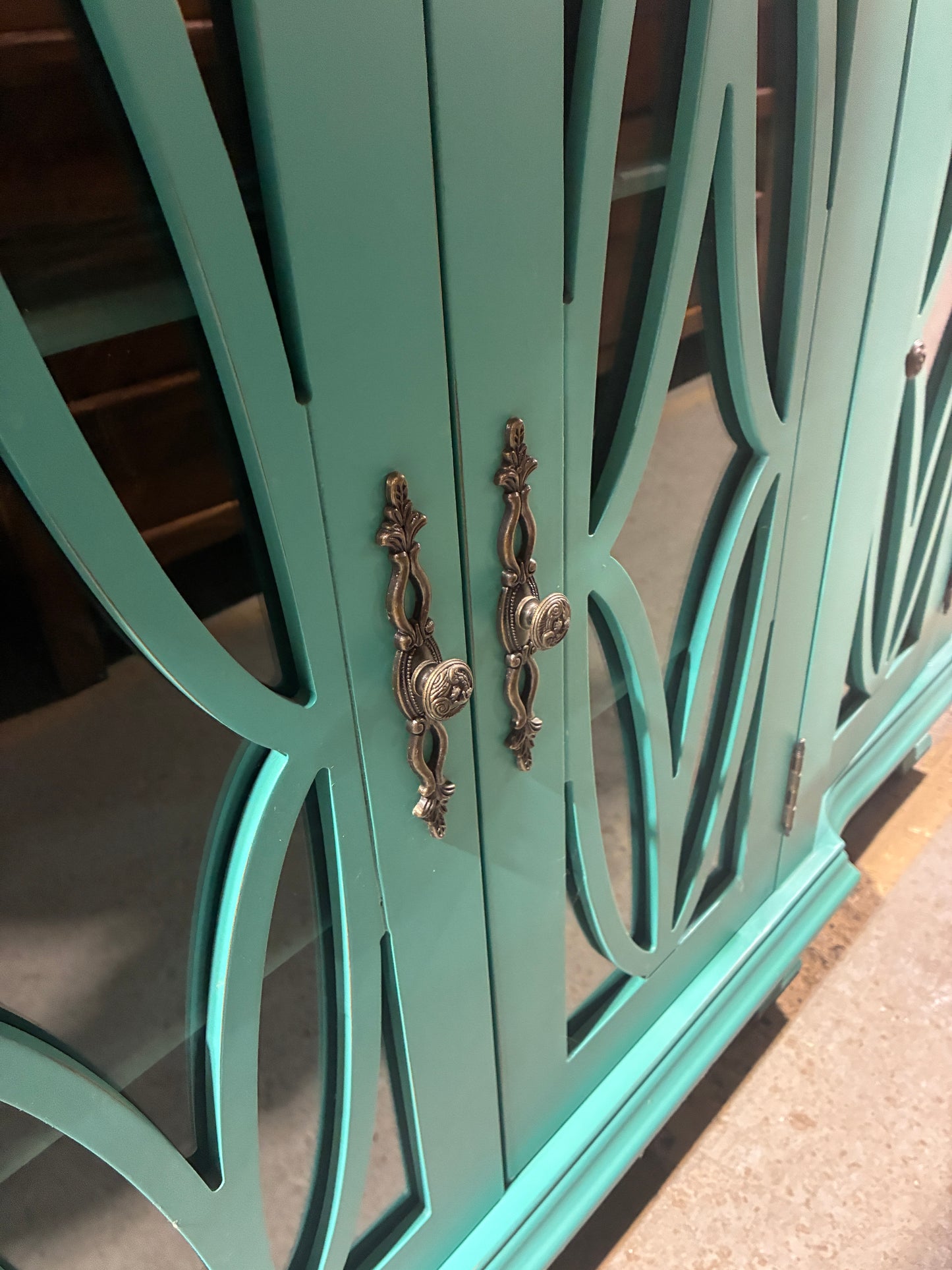 Turquoise Glass Door Buffet Cabinet