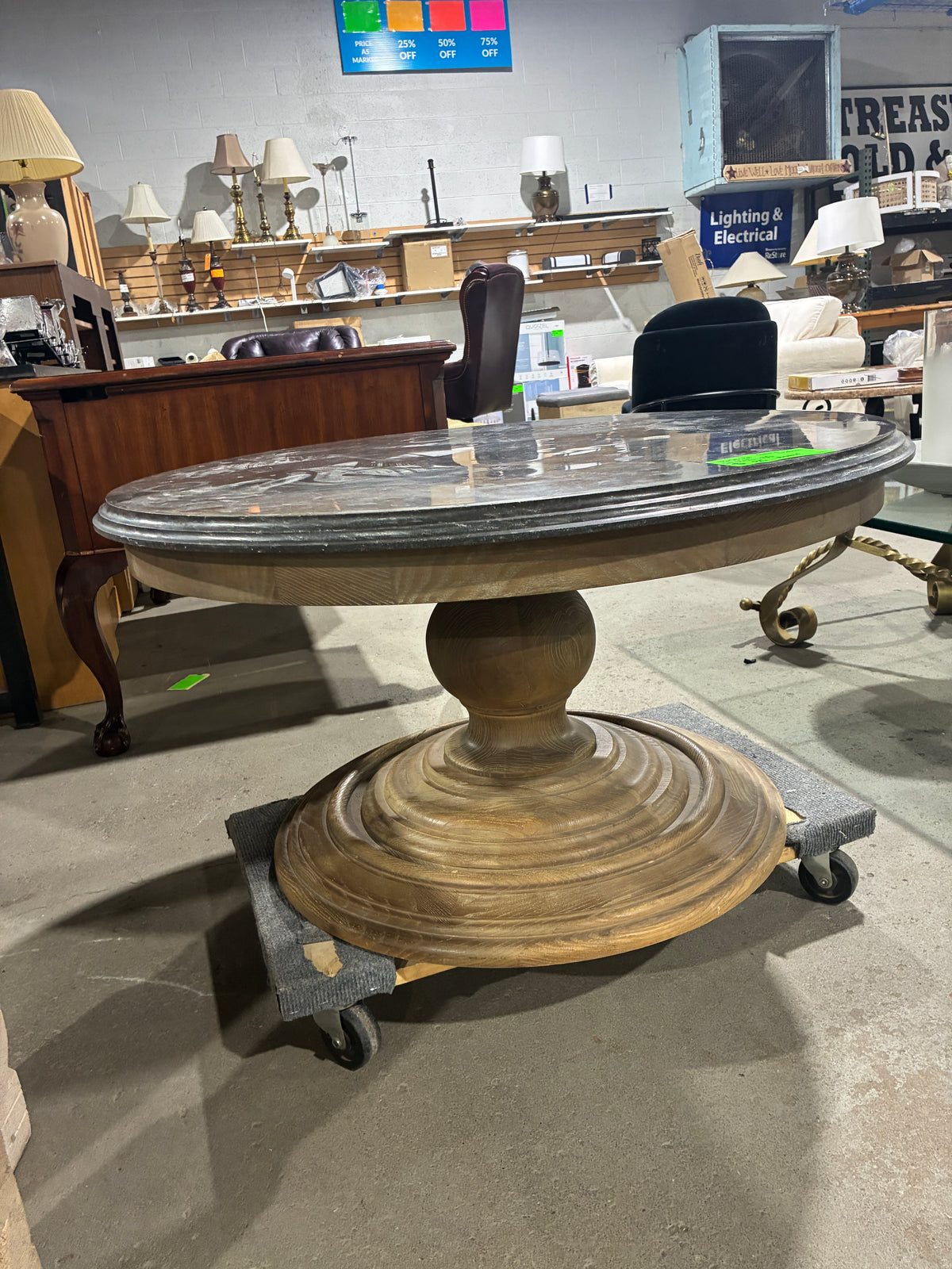 Round Stone-Top Pedestal Accent Table
