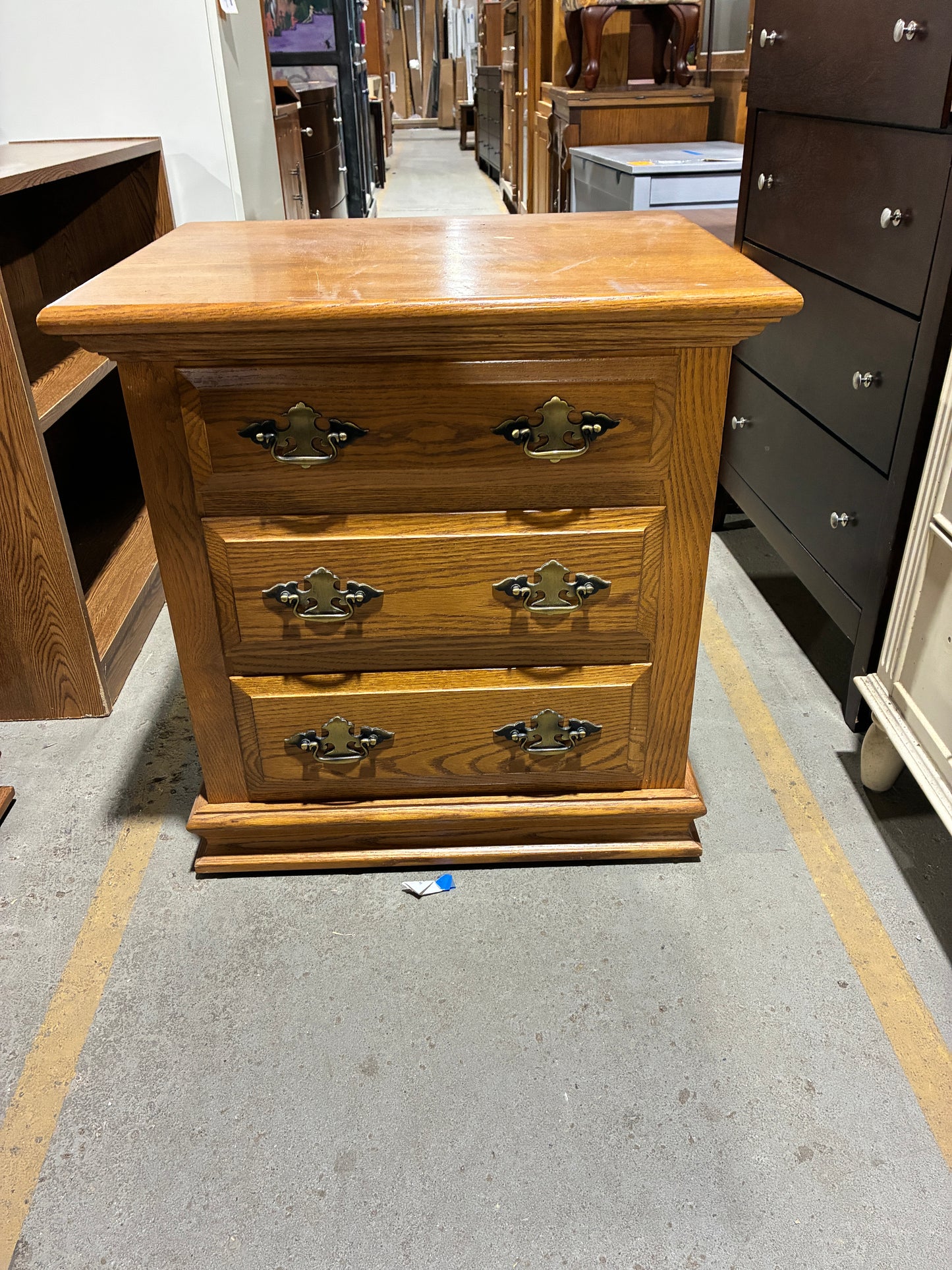 Oak Three-Drawer Nightstand