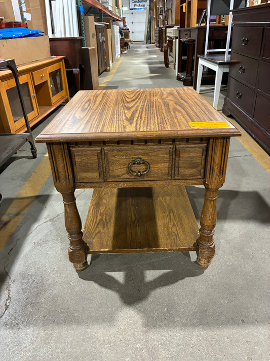 Traditional Oak End Table with Storage Drawer