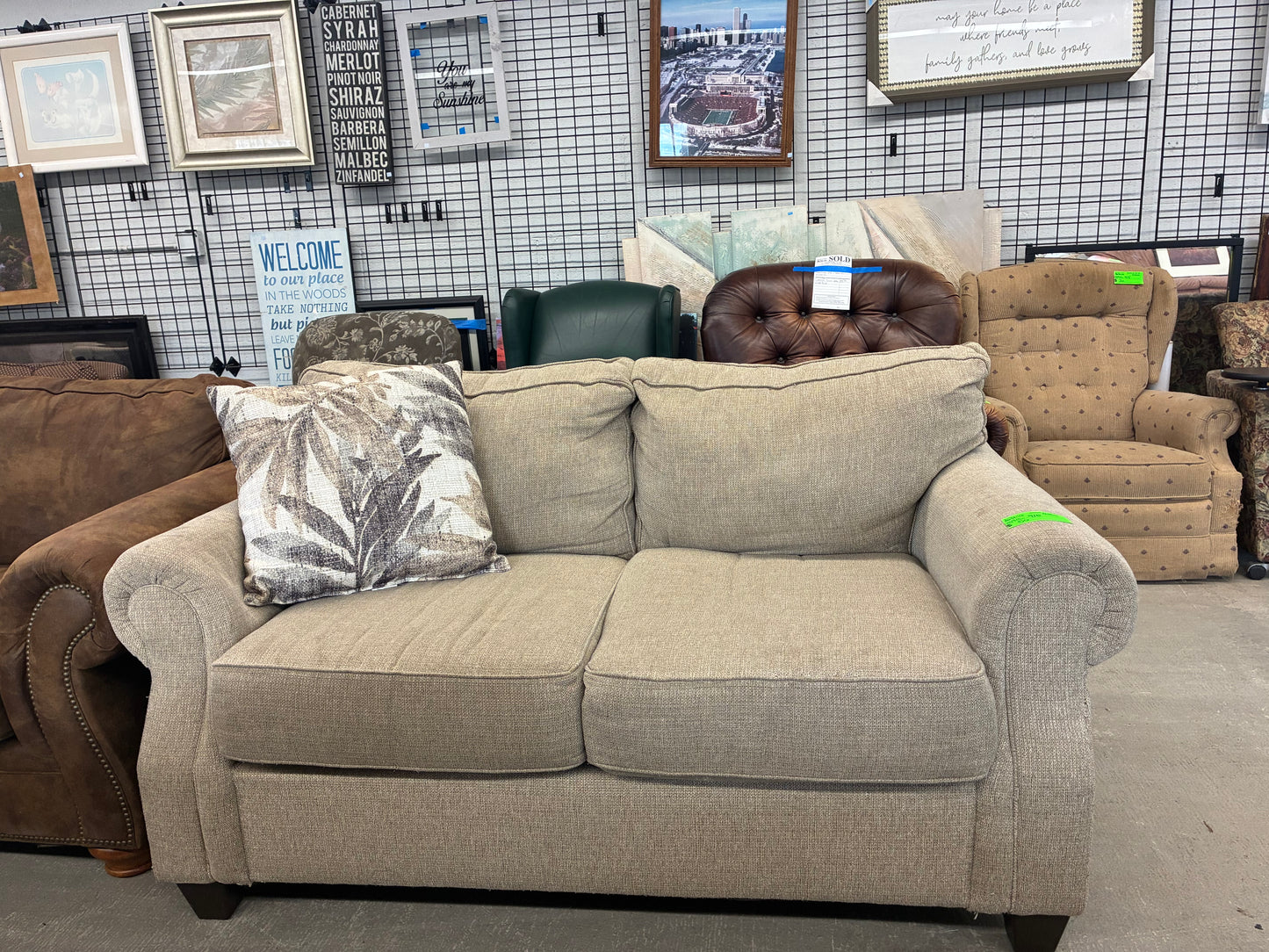 Neutral Beige Upholstered Loveseat