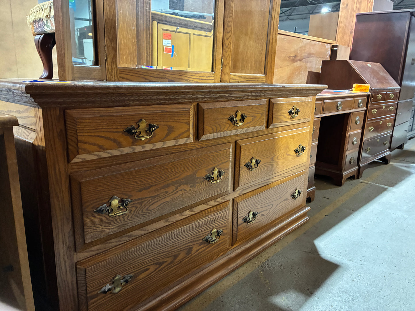 Oak Dresser with Tri-Fold Mirror