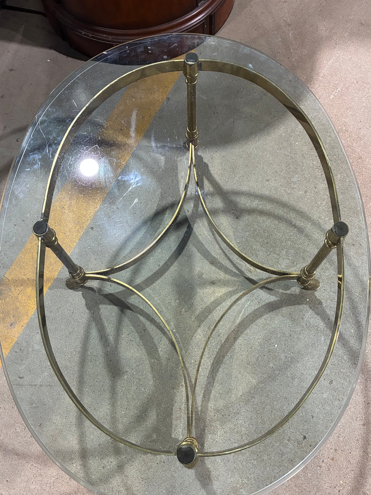 Round Glass Coffee Table with Brass-Finish Metal Base