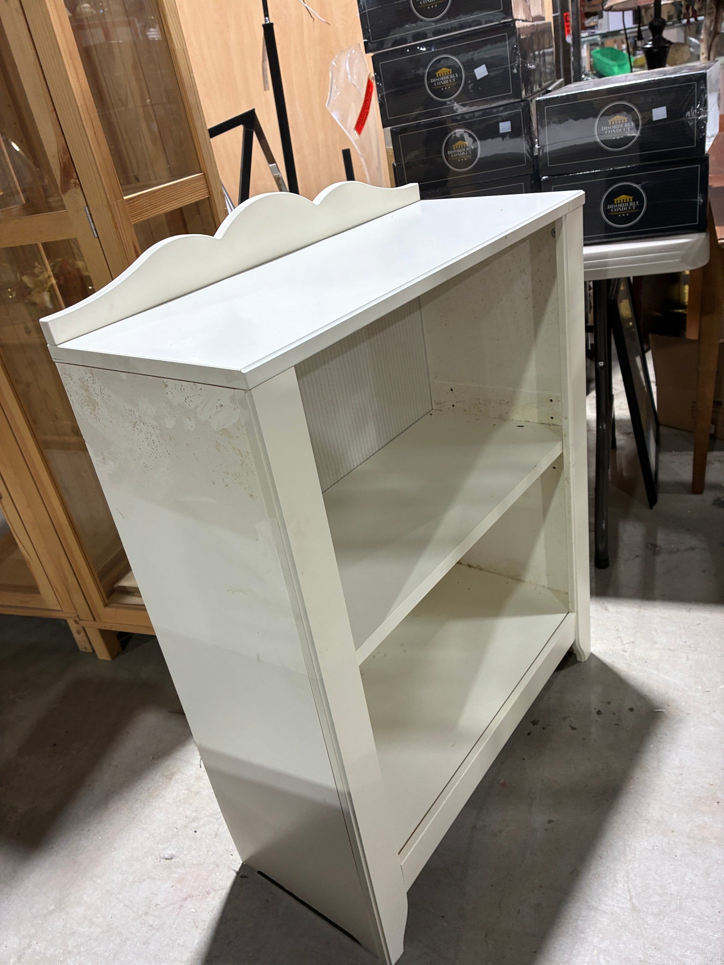 White Two-Shelf Bookcase with Decorative Back Panel