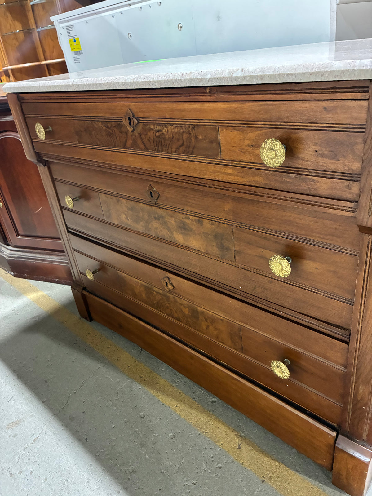 Vintage Three-Drawer Dresser with Stone Top