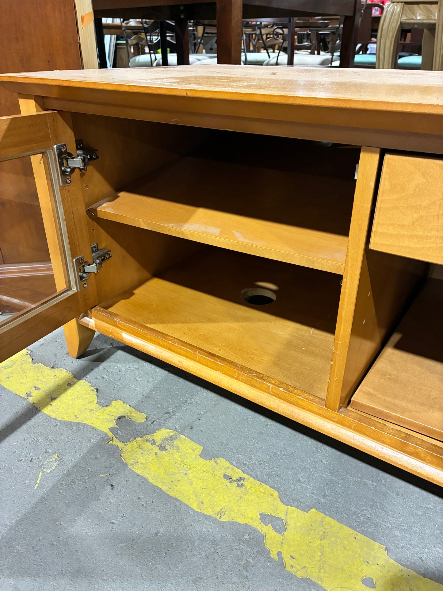 Wood TV Stand with Glass Doors & Storage