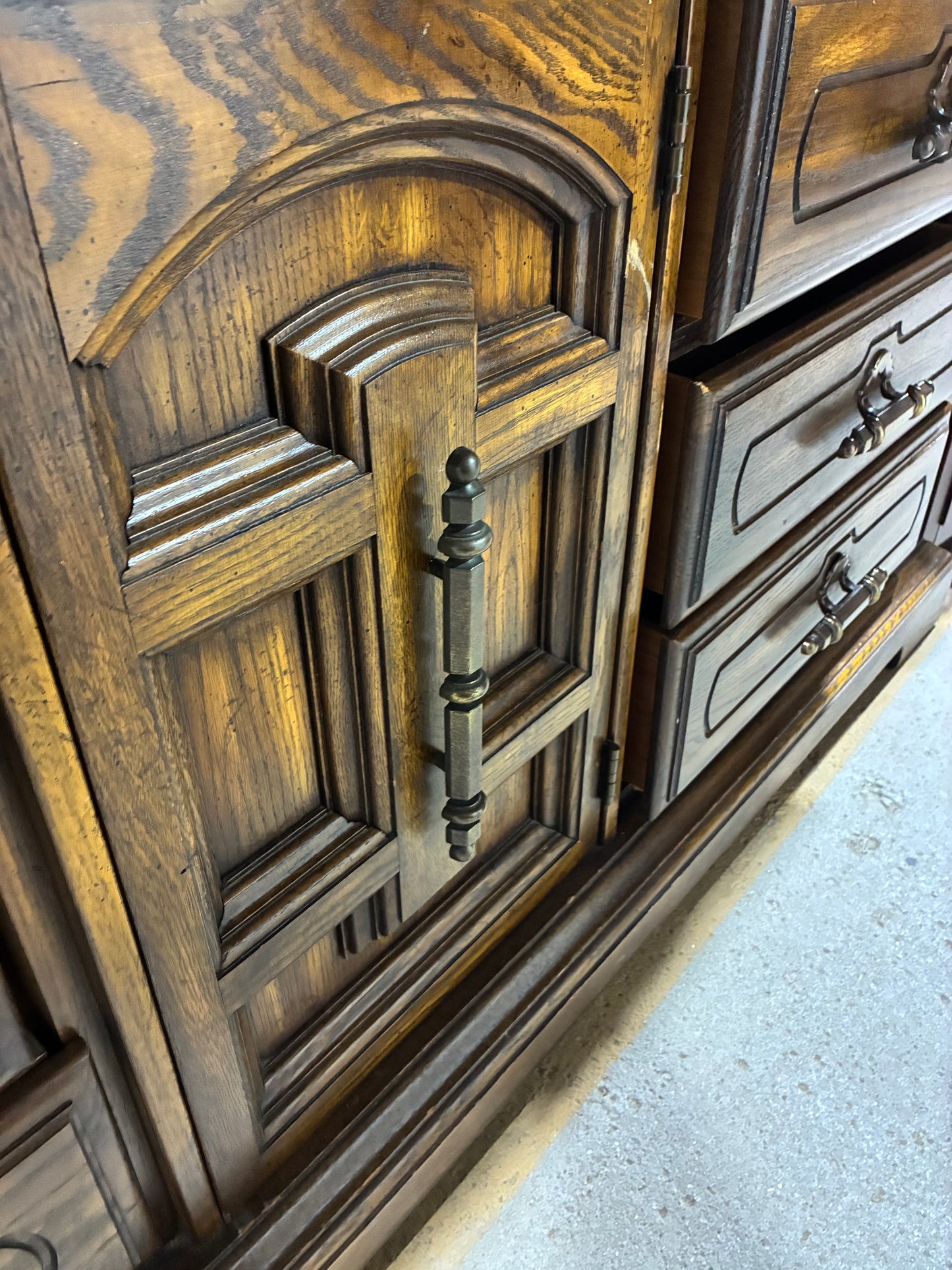 Rustic Oak Storage Credenza with Hidden Drawer Cabinet