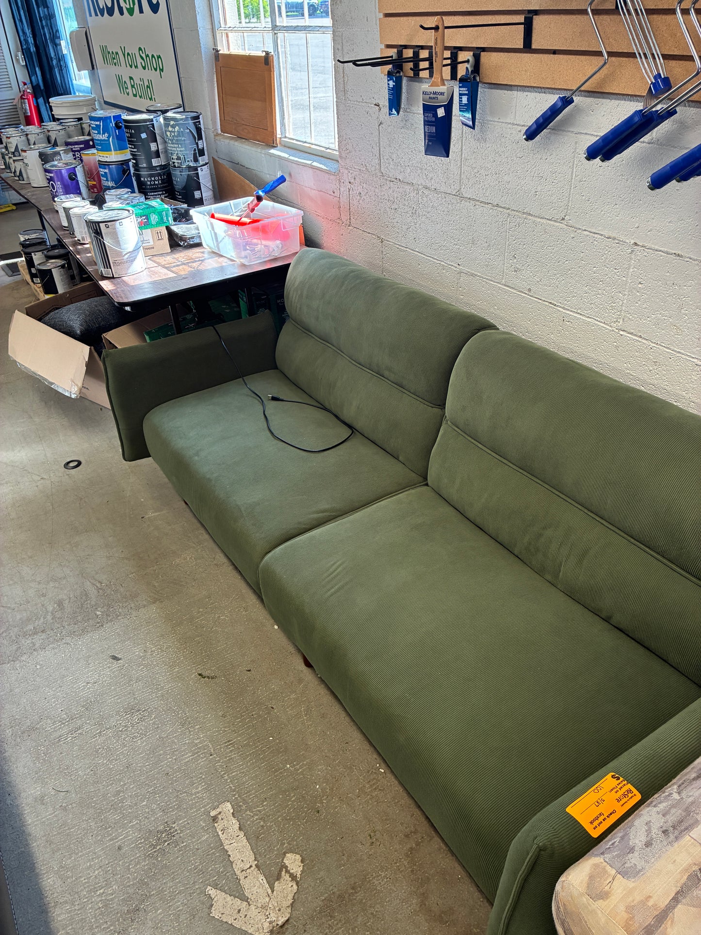 Green Upholstered Sofa with USB Charging Ports