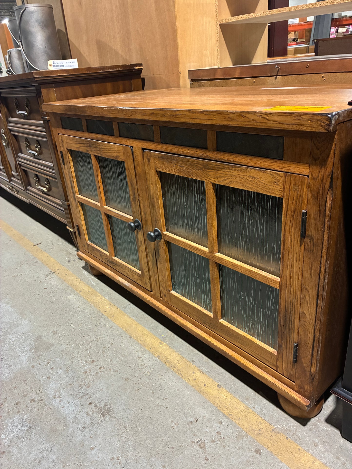 Oak Cabinet with Textured Glass Doors