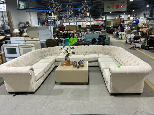 Large Cream Tufted U-Shaped Sectional Sofa