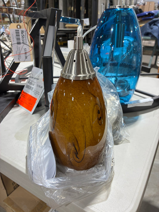 Amber Art Glass Pendant Light with Brushed Nickel Hardware