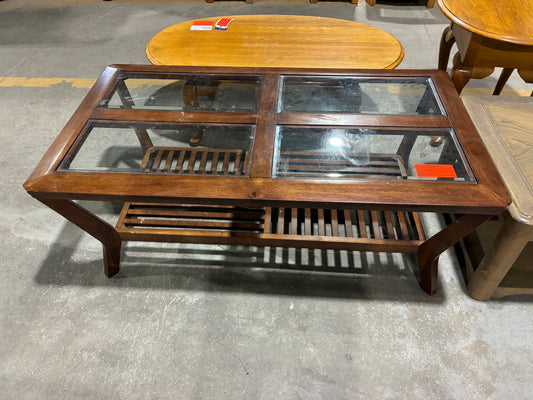 Wood and Glass Coffee Table with Lower Slatted Shelf