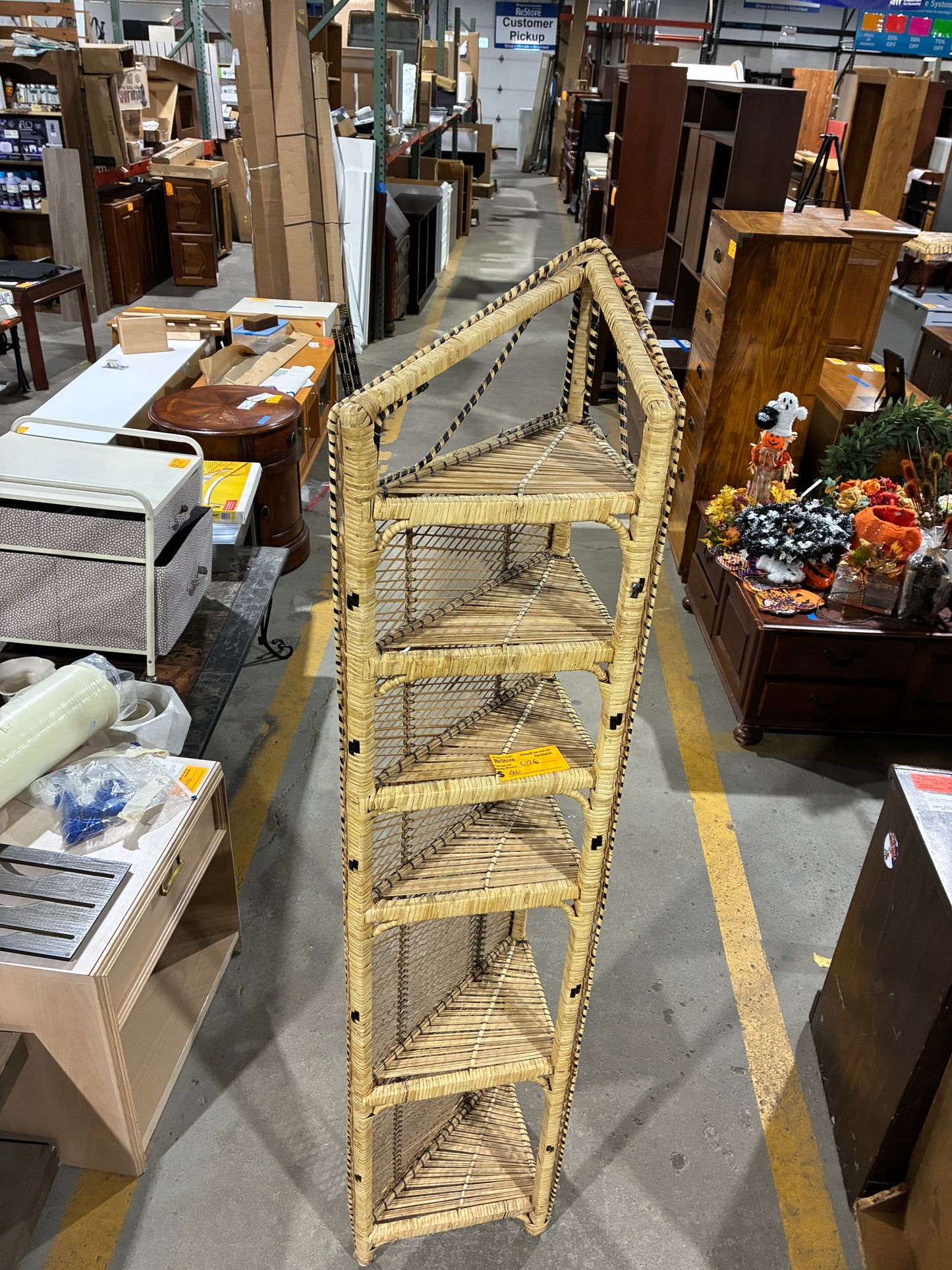 Natural Wicker Corner Shelf Display Unit