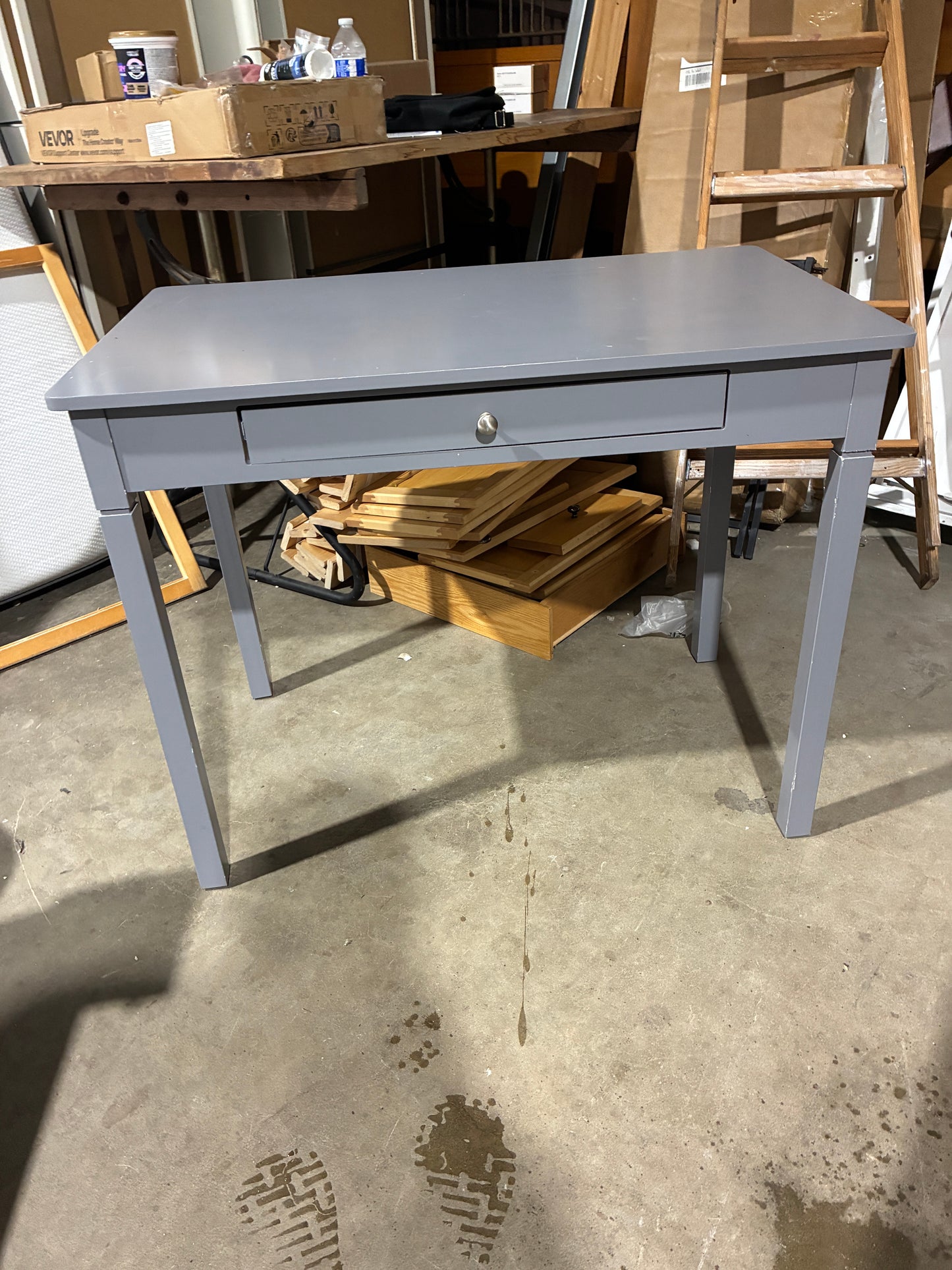 Gray Writing Desk with Storage Drawer
