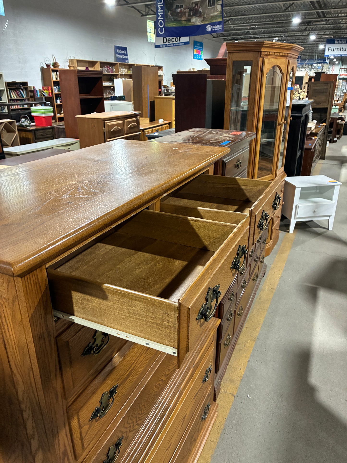 Solid Oak Highboy Dresser with 7 Drawers