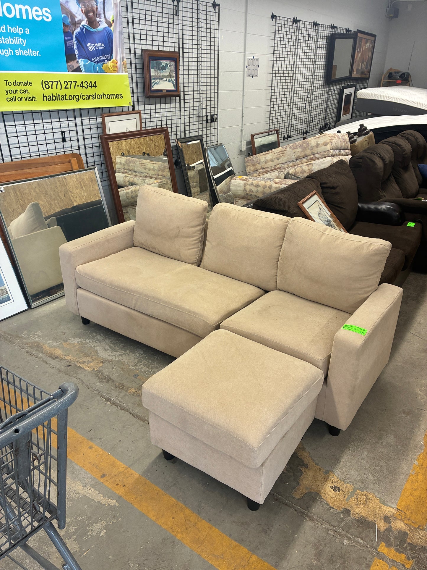 Contemporary Beige Sofa with Ottoman