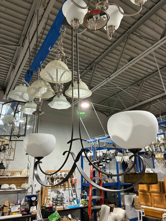 Modern 2 Light Pendant Chandelier with Frosted Glass Shades